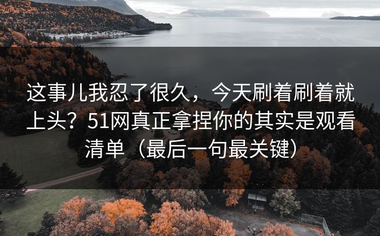 这事儿我忍了很久，今天刷着刷着就上头？51网真正拿捏你的其实是观看清单（最后一句最关键）